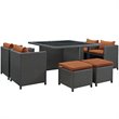 Modway Sojourn 9 Piece Glass Top Patio Dining Set in Canvas Tuscan