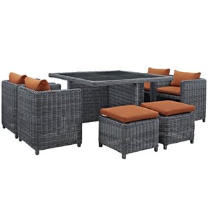 Modway Summon 9-Piece Rattan Patio Dining Set in Canvas Tuscan