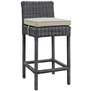 Modway Summon Aluminum and Rattan Patio Bar Stool in Canvas/Beige