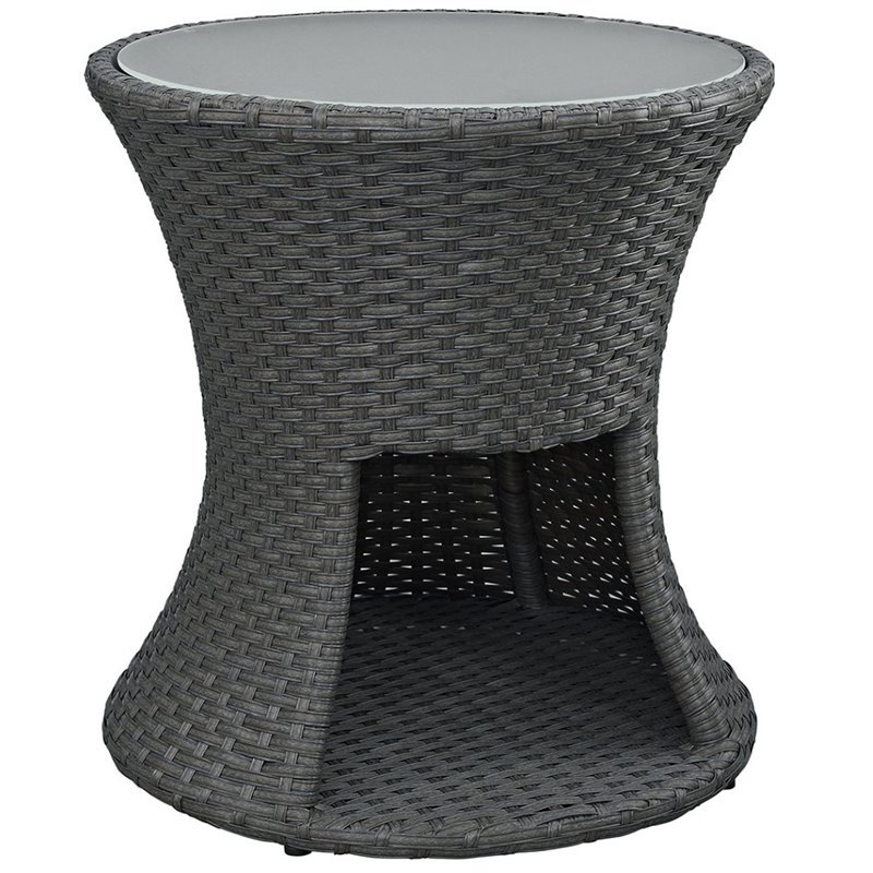 Modway Sojourn Round Aluminum and Rattan Patio Side Table in Chocolate