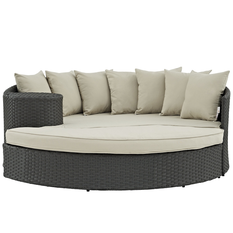 Modway Sojourn Aluminum and Rattan Patio Daybed in Canvas/Beige