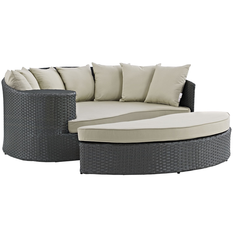 Modway Sojourn Aluminum and Rattan Patio Daybed in Canvas/Beige