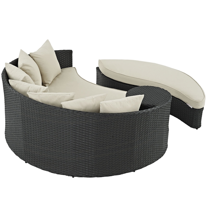 Modway Sojourn Aluminum and Rattan Patio Daybed in Canvas/Beige
