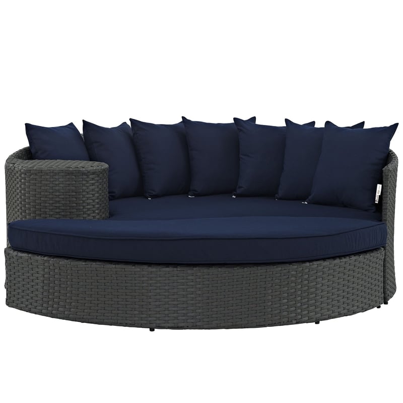 Modway Sojourn Aluminum and Rattan Patio Daybed in Canvas/Navy