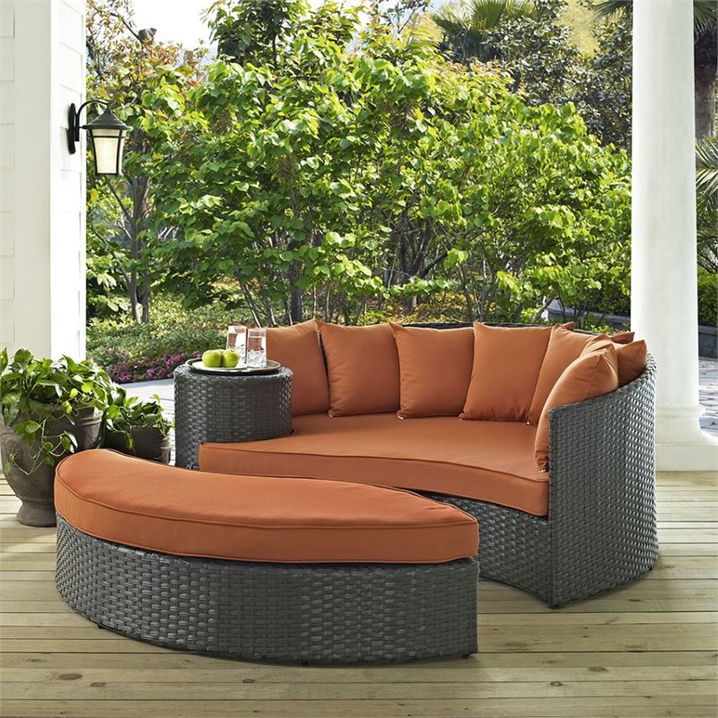Modway Sojourn Aluminum and Rattan Patio Daybed in Canvas/Tuscan