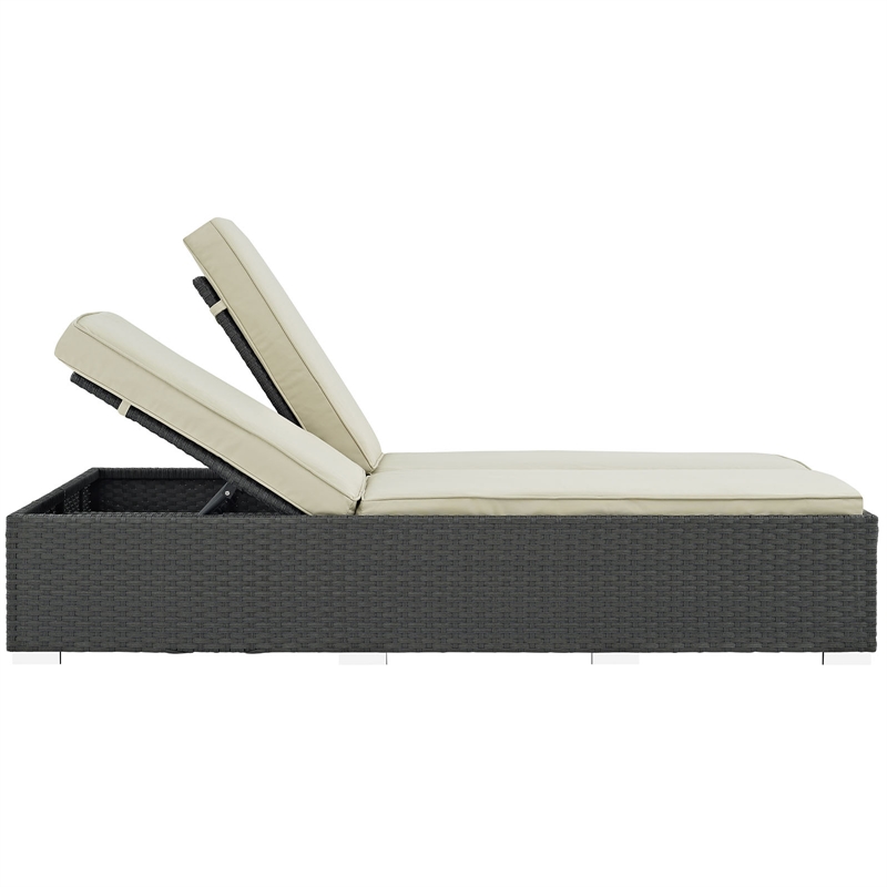 Modway Sojourn Aluminum and Rattan Patio Double Chaise in Chocolate/Beige