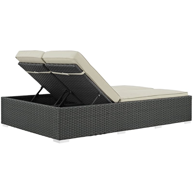 Modway Sojourn Aluminum and Rattan Patio Double Chaise in Chocolate/Beige