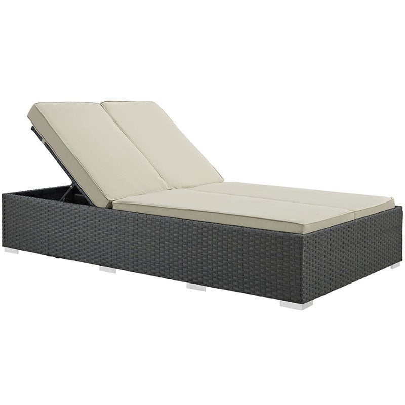 Modway Sojourn Patio Double Chaise Lounge in Chocolate and Beige