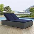 Modway Sojourn Aluminum and Rattan Patio Double Chaise in Chocolate/Navy