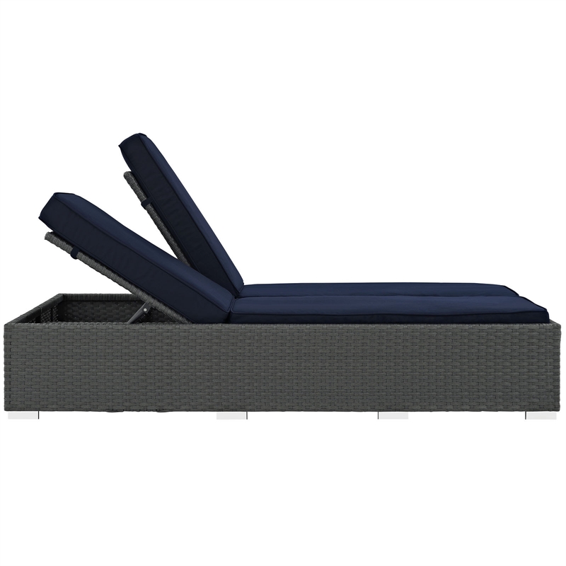 Modway Sojourn Aluminum and Rattan Patio Double Chaise in Chocolate/Navy