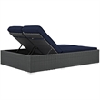 Modway Sojourn Aluminum and Rattan Patio Double Chaise in Chocolate/Navy