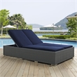 Modway Sojourn Aluminum and Rattan Patio Double Chaise in Chocolate/Navy
