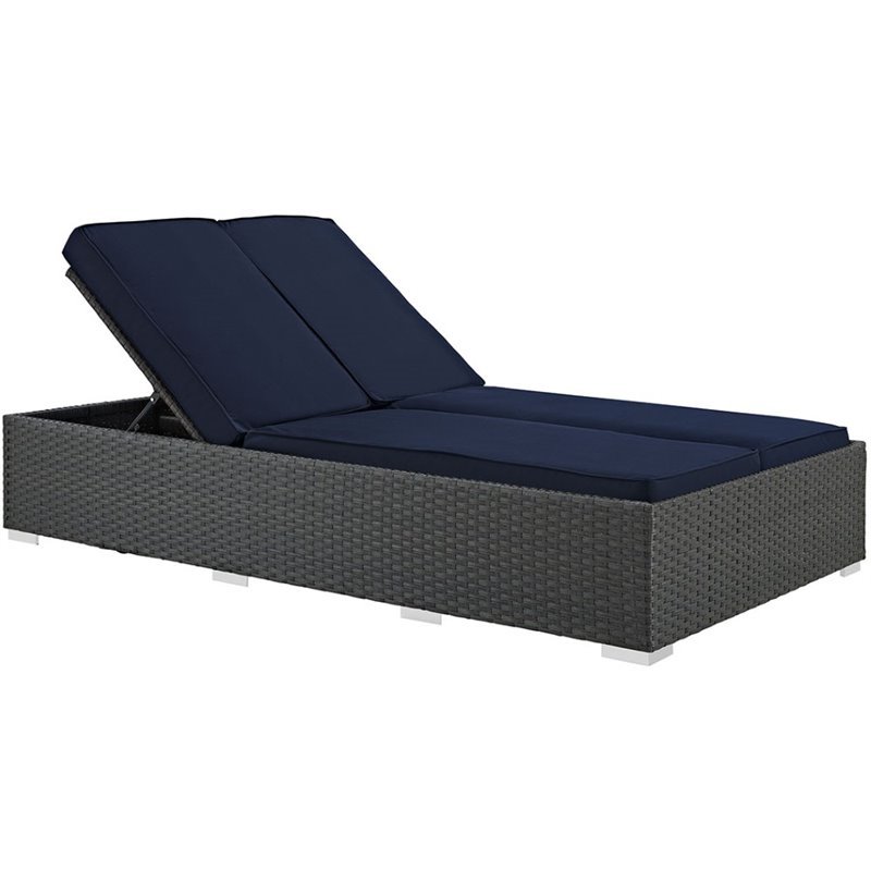 Modway Sojourn Aluminum and Rattan Patio Double Chaise in Chocolate/Navy