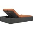 Modway Sojourn Aluminum Rattan Fabric Patio Double Chaise in Chocolate/Tuscan