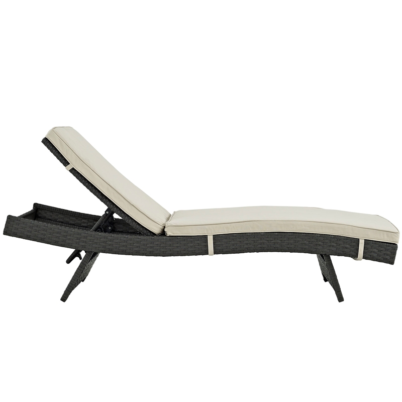 Modway Sojourn Aluminum Rattan Fabric Patio Chaise in Antique Canvas/Beige