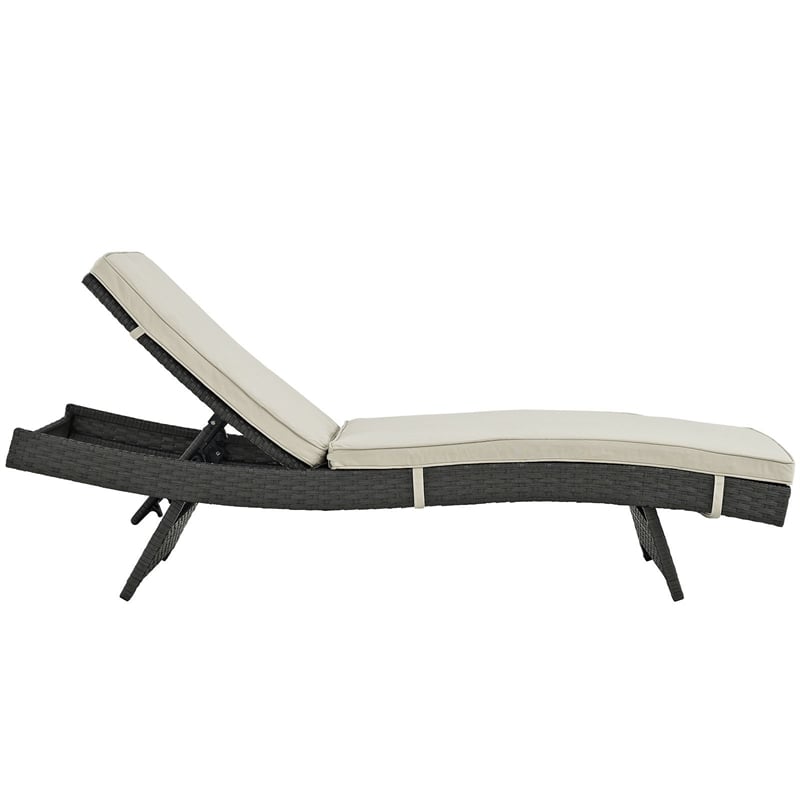Modway Sojourn Aluminum Rattan Fabric Patio Chaise in Antique Canvas/Beige