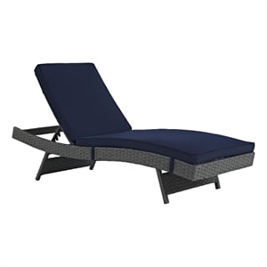 modway sojourn aluminum rattan fabric patio chaise in canvas/navy