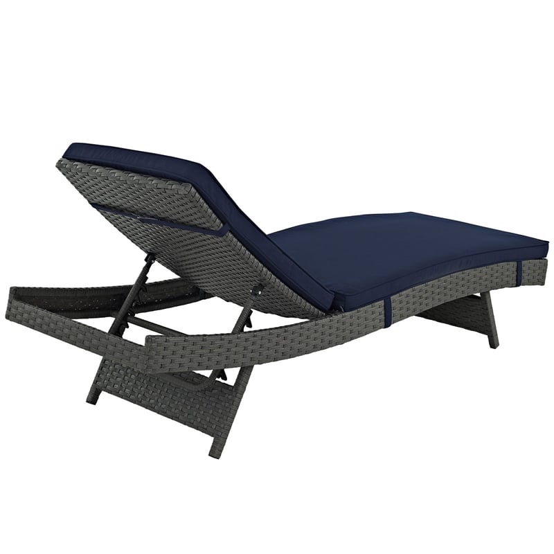 Modway Sojourn Aluminum Rattan Fabric Patio Chaise in Canvas/Navy