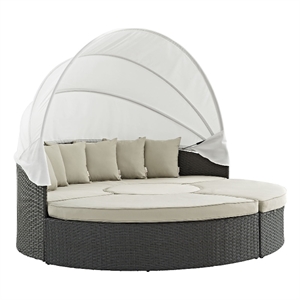 modway sojourn aluminum rattan fabric patio daybed in antique canvas/beige