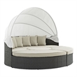 Modway Sojourn Aluminum Rattan Fabric Patio Daybed in Antique Canvas/Beige
