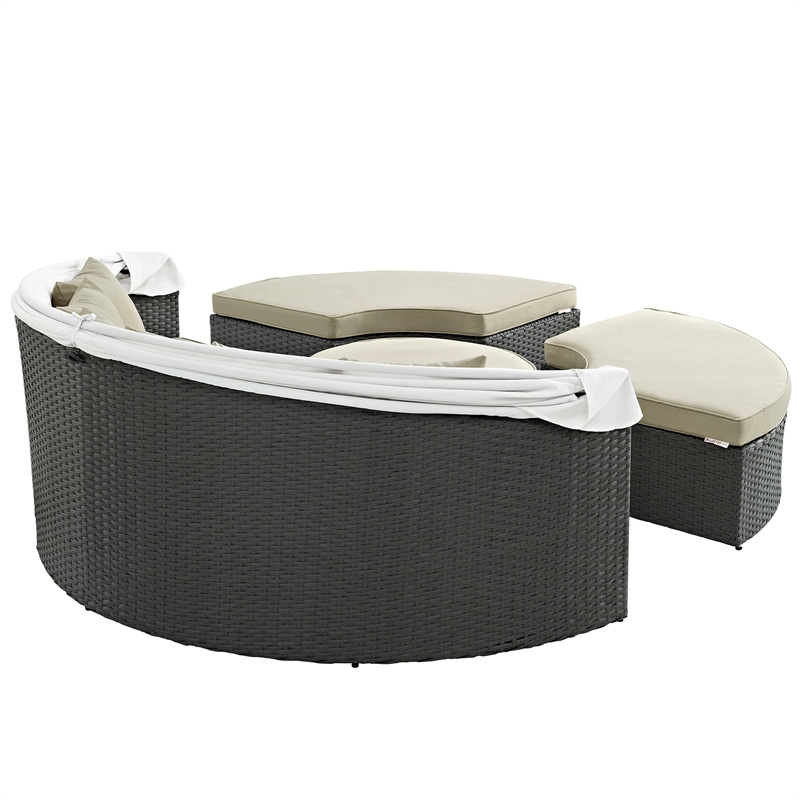 Modway Sojourn Aluminum Rattan Fabric Patio Daybed in Antique Canvas/Beige