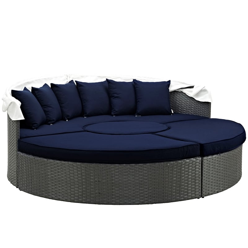Modway Sojourn Aluminum Rattan Fabric Patio Daybed in Canvas/Navy
