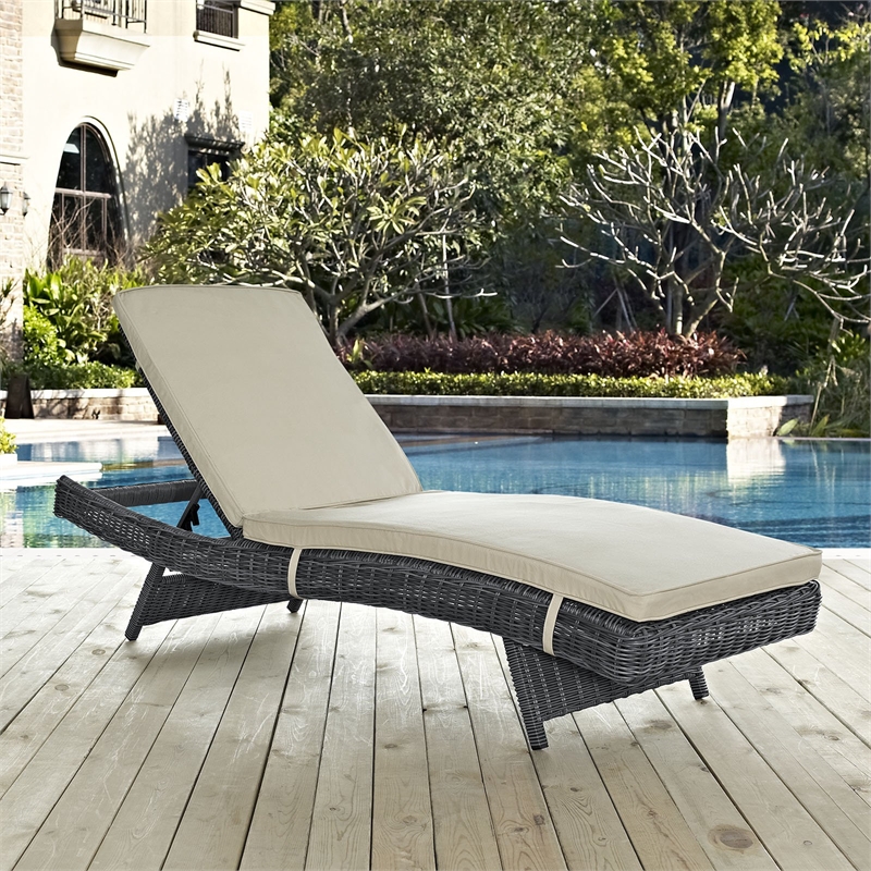 Modway Summon Adjustable Patio Chaise Lounge in Antique Canvas Beige