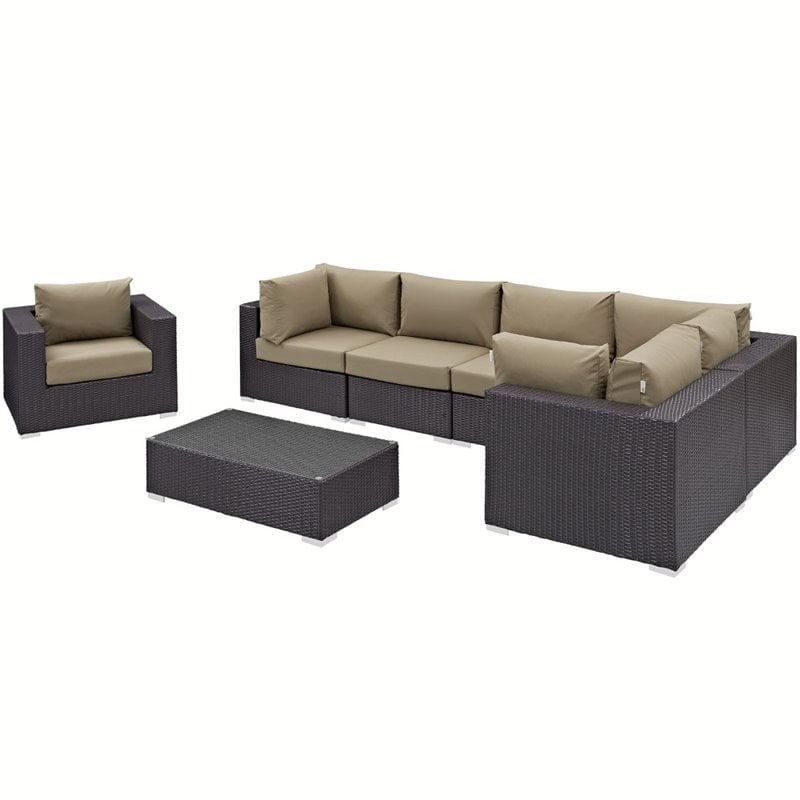 Modway Convene 7-Piece Aluminum and Rattan Patio Sectional Set - Espresso/Mocha