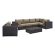 Modway Convene 7-Piece Aluminum and Rattan Patio Sectional Set - Espresso/Mocha