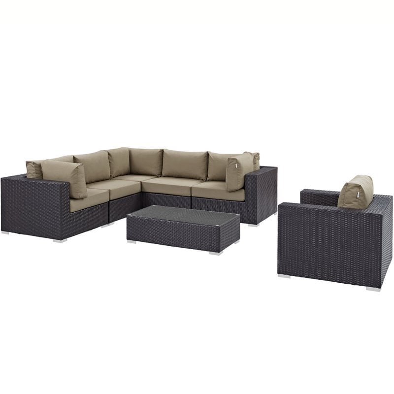 Modway Convene 7-Piece Aluminum and Rattan Patio Sectional Set - Espresso/Mocha