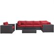 Modway Convene 7-Piece Aluminum and Rattan Patio Sectional Set - Espresso/Red