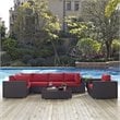 Modway Convene 7-Piece Aluminum and Rattan Patio Sectional Set - Espresso/Red