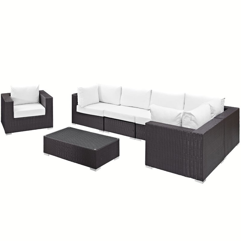 Modway Convene 7-Piece Aluminum Rattan Patio Sectional Set in Espresso/White