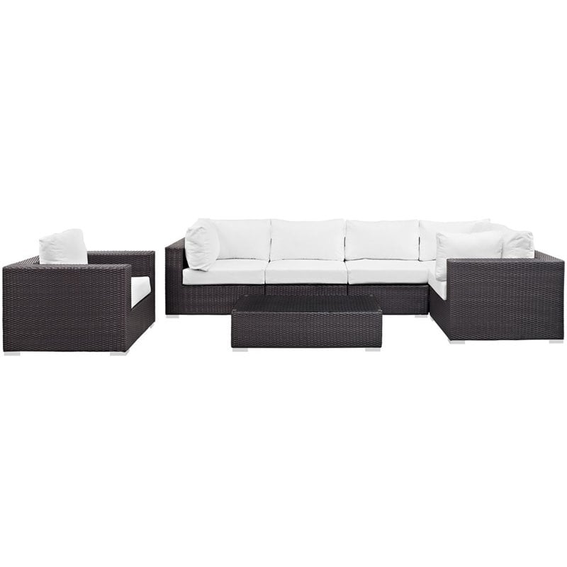 Modway Convene 7-Piece Aluminum Rattan Patio Sectional Set in Espresso/White
