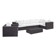 Modway Convene 7-Piece Aluminum Rattan Patio Sectional Set in Espresso/White