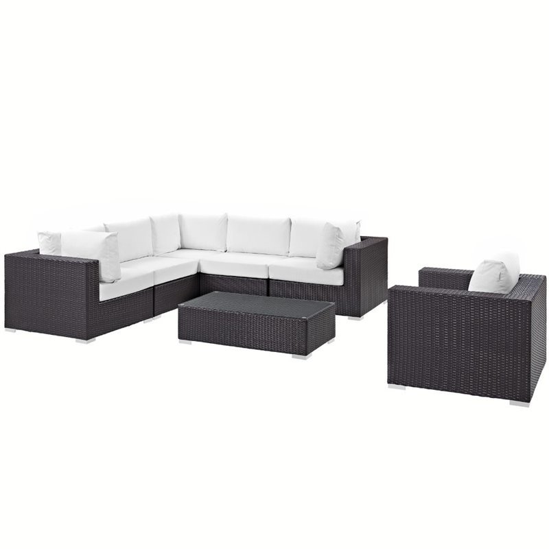 Modway Convene 7-Piece Aluminum Rattan Patio Sectional Set in Espresso/White