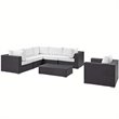 Modway Convene 7-Piece Aluminum Rattan Patio Sectional Set in Espresso/White