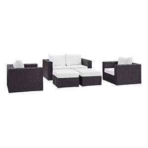 Modway Convene 5-Piece Aluminum and Rattan Patio Sofa Set in Espresso/White