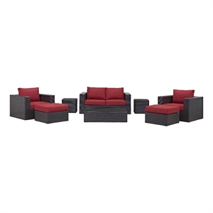 Modway Convene 8-Piece Aluminum and Rattan Patio Sofa Set in Espresso/Red
