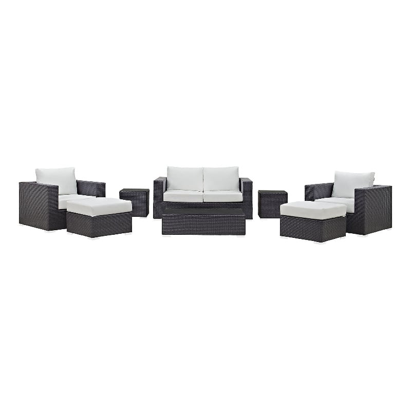 Modway Convene 8-Piece Aluminum and Rattan Patio Sofa Set in Espresso/White