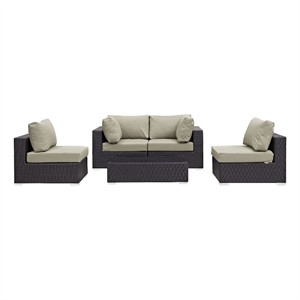 Modway Convene 5-Piece Aluminum and Rattan Patio Sectional Set - Espresso/Beige