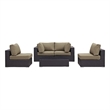 Modway Convene 5-Piece Aluminum and Rattan Patio Sectional Set - Espresso/Mocha