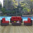 Modway Convene 5-Piece Aluminum and Rattan Patio Sectional Set - Espresso/Red
