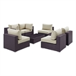 Modway Convene 7-Piece Aluminum & Rattan Patio Sectional Set in Espresso/Beige