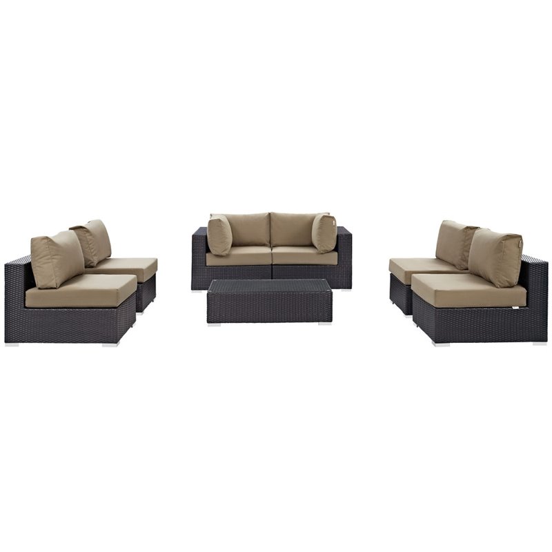 Modway Convene 7-Piece Aluminum & Rattan Patio Sectional Set in Espresso/Mocha