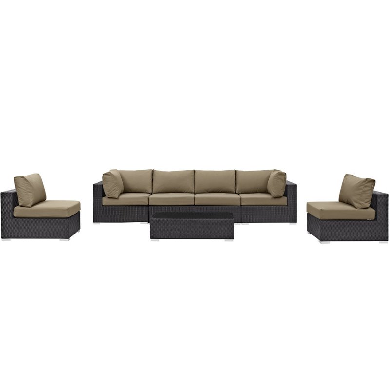 Modway Convene 7-Piece Aluminum & Rattan Patio Sectional Set in Espresso/Mocha