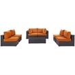 Modway Convene 7-Piece Aluminum Rattan Patio Sectional Set in Orange/Espresso