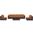 Modway Convene 7-Piece Aluminum Rattan Patio Sectional Set in Orange/Espresso