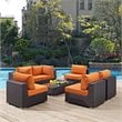 Modway Convene 7-Piece Aluminum Rattan Patio Sectional Set in Orange/Espresso