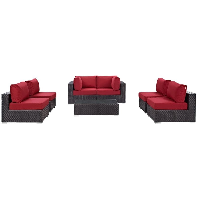 Modway Convene 7-Piece Aluminum & Rattan Patio Sectional Set in Espresso/Red